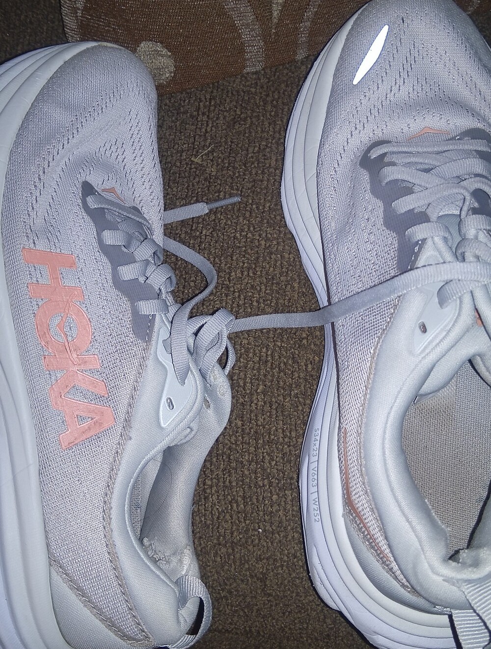 HOKA Women's Light Gray & Pink Running Shoes